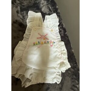 Vintage Dutch Windmill White Romper